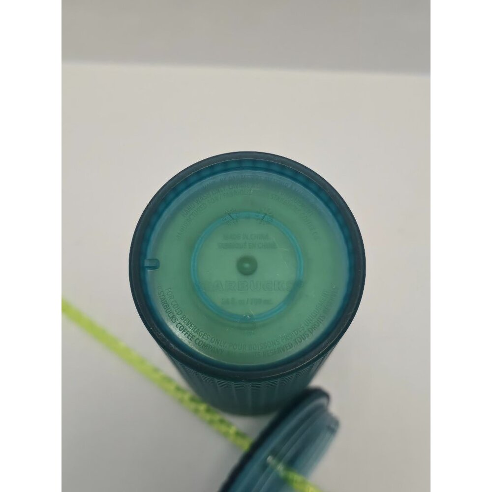 Starbucks 2022 Green Blue Grid Studded Tumbler Mountain Dew Glowing Straw & Rim - Picture 4 of 4